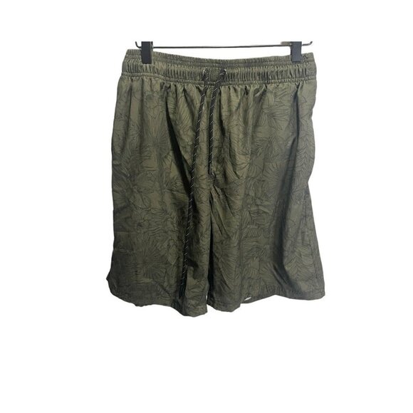 Fly top Mens Green Floral Print Swim Trunks Size XL Drawstring Lined - Picture 1 of 4